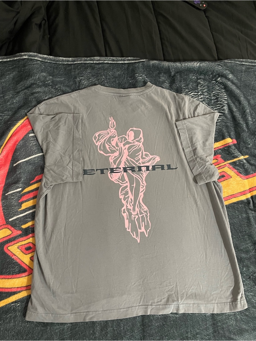 H&M Gray Short-Sleeve Tee with Pink Graphic 'Eternal' Back Print